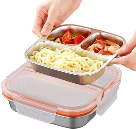 Contenedor de alimentos de acero inoxidable, cuencos de comida a prueba de fugas, lonchera escolar, para camping, picnic, playa, senderismo, deportes, viajes, verano, trabajo, vacaciones