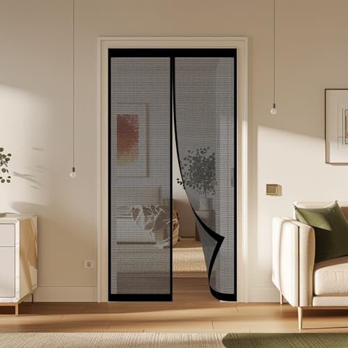 Zanzariera Magnetica 142 x 240 cm Facile da Installare, Chiusura Automatica, Mantiene L'Aria Fresca, Maglia Fine, Anti Insetti Tenda Magnetica per Porte Scorrevoli, Nero