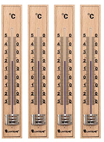 Lantelme 4 Stück Holz Außenthermometer Set Analog Temperaturanzeige -30°C bis 50°C 17cm für Innen Garten Außen Balkon Gartenthermometer Innenthermometer
