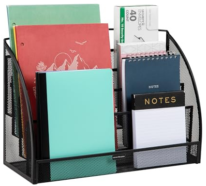 Mind Reader 4-Tier Mail Sorter, Desktop Organizer, File Storage, Magazine, Office, Metal Mesh, 17.75L x 7W x 12.25H, Black