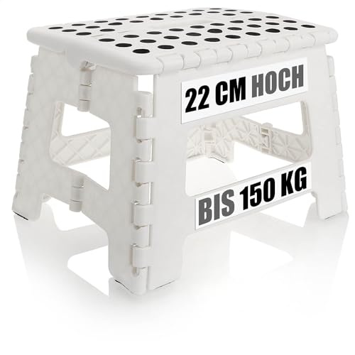 COM-FOUR®, scaletta pieghevole, portatile, antiscivolo e salvaspazio, portata fino a 150 kg bianco