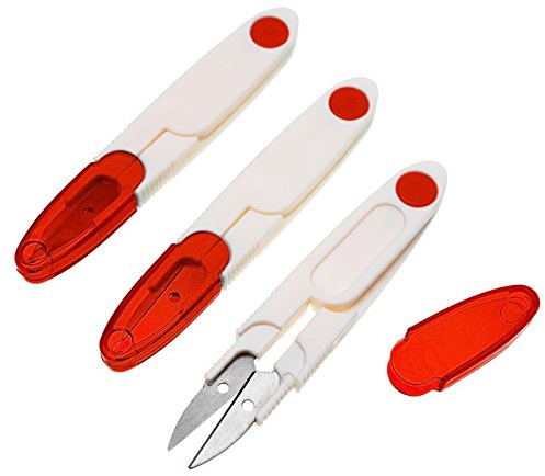 Premium Fadenschere Set (3 Stück) - Nahttrenner, Fadenschneider - Kunststoff, Weiß, Rote Verschlusskappe