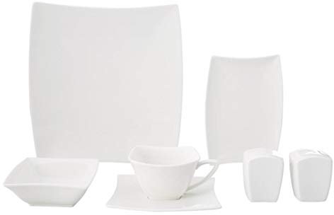 Karaca Perfect White 32 Teiliges Porzellan Geschirrset Set 6 Personen, Kombiservice mit 6 Speiseteller,6 Kaffeetassen,6 Untertassen,6 Kaffeelöffel,2 Schalen,4 Schalen,1 Salzstreuer,1 Pfefferstreuer