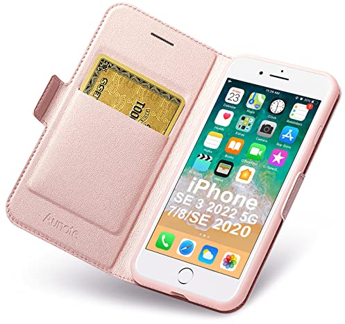 Aunote Ultradünn Serie für iPhone 8 Hülle, iPhone SE 2020 Hülle, iPhone SE 2022 Hülle, iPhone 7 Hülle, Handyhülle iPhone 8 mit Kartenfächer, Perfekte Passform für iPhone SE Hülle. Rosegold