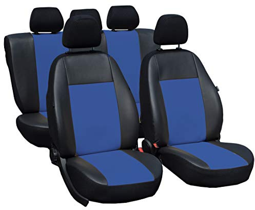 ERJOT Premium Kunstleder Universal Autositzbezüge Sitzbezüge Schonbezüge Schwarz Blau Komplett Set