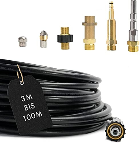 M&M Smartek Rohrreinigungsschlauch 15m 7-teilig M22x1,5 IG, 1/8 AG u.a. | Für Abfluss, WC, Siphon und Kanal; flexible Hochdruck-Reinigung mit Kärcher HD/HDS, Kränzle, Nilfisk Alto, M22x1,5 IG, 1/8.