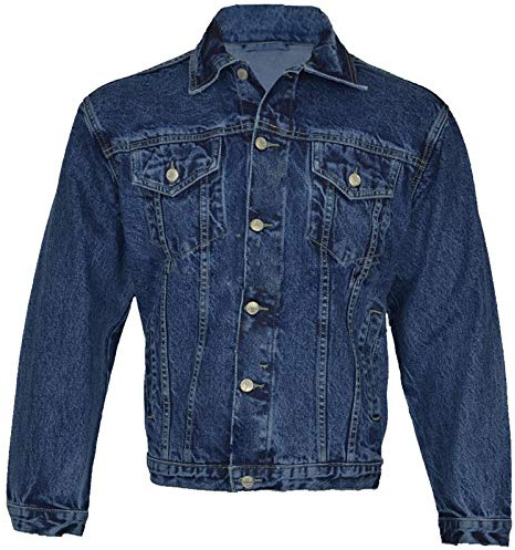 MyShoeStore Mens Denim Jacket Trucker Classic Bomber Jeans Biker Causal Vintage Workwear Tough Heavy Duty Western Style Stonewash Work Wear Coat (Blue/XL)