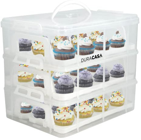 DuraCasa Cupcake-Träger, Cupcake-Halter, hochwertiges Modell, hält Cupcakes stabiler, für bis zu 36 Cupcakes oder Muffins, stapelbarer Cupcake-Aufbewahrungsbehälter, Verwendung 1, 2 oder 3 Ebenen