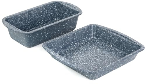 Russell Hobbs COMBO-5441 Nightfall Stone 2-Piece Bakeware Set - Non-Stick Loaf Tin and Square Baking Pan with Handles, Durable Carbon Steel Ovenware, Easy Clean, Ideal for Cakes, Brownies, and Bread