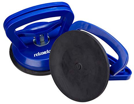 Relaxdays Saugheber 2er Set, Transport von Scheiben, Fliesen & Platten, Glasheber bis 45 kg, Saughalter Ø 12 cm, blau, 10 x 12 x 12 cm