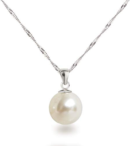 Schöner-SD Silberkette mit Anhänger Perle 12mm groß 925 Silber rhodiniert