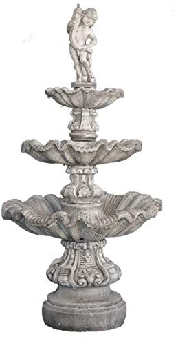 Fontaine centrale classique en béton pierre modèle enfant poisson 90 x 170 cm. - Fontaine de jardin décorative romaine style jardin anglais. Pompe à eau incluse - Fabriquée en Espagne.