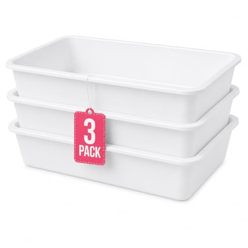 COM-FORT HOUSE Bandejas de Plástico Rectangulares Blanco, Pack 3, 54,5x40x8,6 cm, Organizador Multiusos para Cocina, Nevera, Baño y Almacenaje