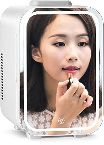 YADLCR Mini réfrigérateur 8L avec Miroir de Maquillage LED, Mini Frigo Glacière Silencieux 12V / 220V, congélateur Refroidisseur électrique Portable pour Voiture, Voyage, Soins de la Peau