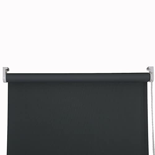 Thermal Insulated Blackout Fabric Roller Blinds, Easy Fit Room Darkening Shades Fittings Included Dark Grey (Width 90cm x Length 165cm, Thermal Blackout, Dark Grey) (BK004)