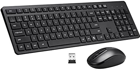 Wireless Keyboard and Mouse Combo, 2.4G Silent Cordless Keyboard Mouse Combo for Windows Chrome Laptop Computer PC Desktop, 106 Keys Full Size with Number Pad, 1600 DPI Optical Mouse (Black)