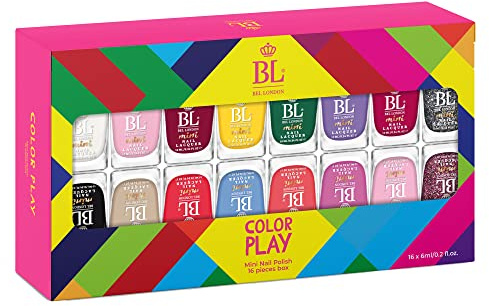 BL Color Play 16 Colour Nail Polish Set, Nail Varnish Gift Set Quick Dry | Salon Quality, Long Lasting, No Chip, Bright Colours, Top Coat Included, Quick Dry, No UV lamp