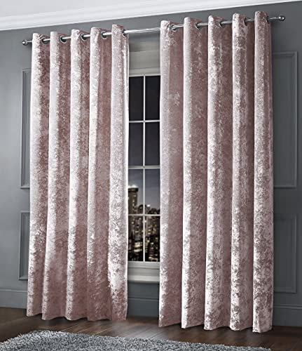 Intimates Luxury Thermal Crushed Velvet Ringtop Pair of Curtains (Blush Pink, 46 Wide x 54 Drop)