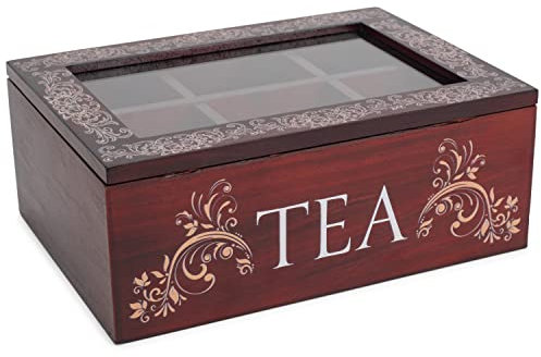 Cottage Garden Tea Cherry Woodgrain 9 x 6.25 Pine Wood Tea Storage Chest