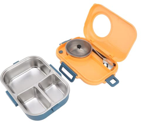 Vikye Lunchbox, 1100 ml Doppelschicht-Box für Kinder mit 3 Fächern, ohne BPAs, tragbare Lunchbox für Erwachsene(Blau Gelb)