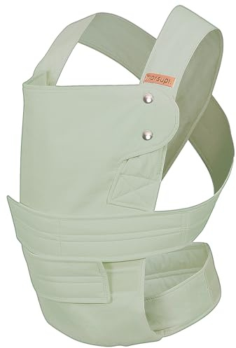 marsupi Babytrage für Neugeborene ab Geburt bis 15kg - kompakte Babytrage mit stabilem Klettsystem - aus luftigem Baumwoll-Leinen-Gewebe, Pistachio (XL)