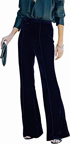 Pantalones Acampanados de Terciopelo para Mujer Pantalones Acampanados de Talle Alto elásticos Pantalones de Pierna Ancha Pantalones Sueltos Pantalones de Yoga Pantalones (Azul Marino,XL)