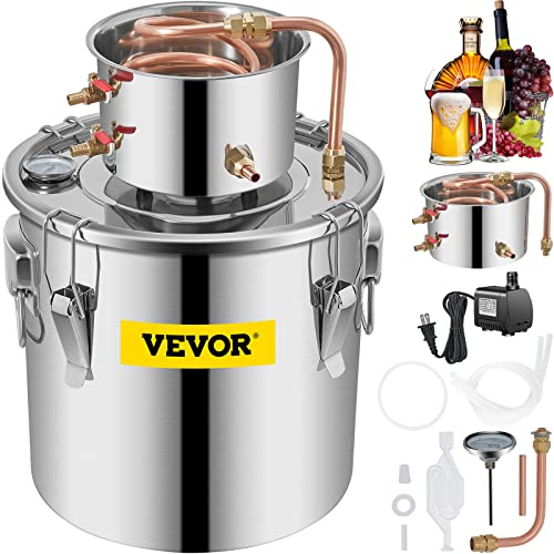 VEVOR Kit di Distillatore Alambicco in Acciaio Inox Rame Puro Materiale per Uso Alimentare Capienza del Serbatoio 30L, Kit Distillatore 35 x 35 cm per Liquore Acqua Distillata Vino con Pompa d'Acqua