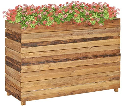 ZHOUMIN Raised Bed, Raised Garden, Garden Bed, Outdoor Planters, Raised Bed 100 x 40 x 72 cm, Recovery Teak Wood and Steel