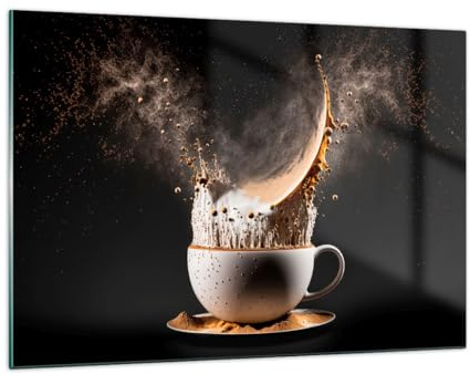 ARTTOR Bilder auf Glas 120x80cm Wandbild Glasdruck Küche - 5718 | Kaffee Milch Tasse Groß XXL Modern Dekoration Wohnzimmer Schlafzimmer Küche Wanddeko Kunstdruck Art Wall Decor ARTTOR