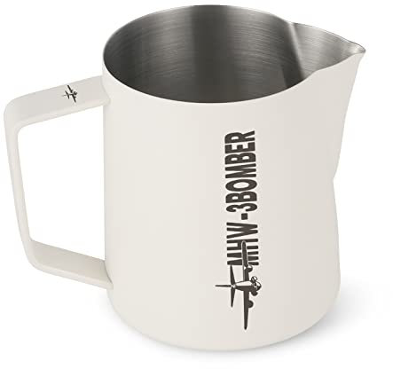 MHW-3BOMBER Milchkännchen 600ml, Edelstahl Milchkännchen für Kaffeemaschine, Home Barista Kaffeezubehör, Cappuccino Latte Art Cup, Milchaufschäumkännchen, Weiß, Modell:P5021W