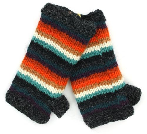 LoudElephant Handgestrickter Armwärmer aus Wolle, Streifen Anu, Einheitsgröße