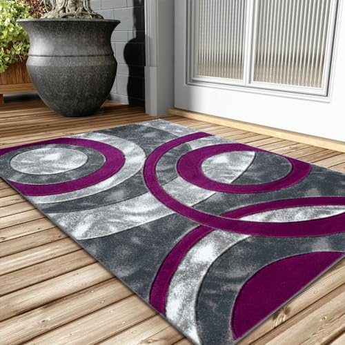 PHP Door mats and rugs for Indoor Use, Super Soft Dense Pile Non Shed Circle Design Shaggy Small Rug Runner for Bedroom Living Room Kitchen - 50 x 80 cm, Purple
