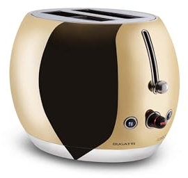 BUGATTI Romeo, Tostapane di Design Multifunzione in Acciaio Inox, 7 Livelli di Tostatura, 4 Funzioni, Pinze non Incluse, 870-1035 W, Colore Oro Giallo Lucido