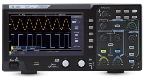 Osciloscopio de 100 MHz para escritorio, osciloscopio de dos canales con pantalla TFT LCD de 7 pulgadas, osciloscopio digital ligero portátil (DS1102)