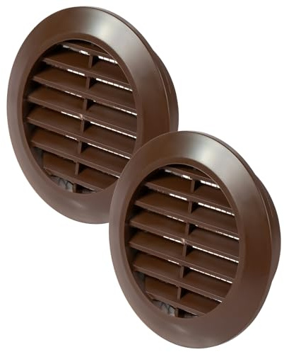 Vent Systems 2 Stück 60 mm Braun Luftregister – Lüftungsgitter durch die Tür - Mit Insektenschutzgitter - runde Lüftungsgitter für den Innenbereich – Badezimmer, Schrank, Garage