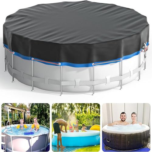 AHDFY Round Pool Cover, Swimming Pool Cover, Paddling Pool Cover, Solar Covers For Above Ground Pools,Foldable Outdoor Swimming Pool Dust Cover, Windproof Waterproof With Hasp,18FT