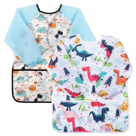 saerryor 2PCS Kids Waterproof Art Smock 3-8 Years Dinosaur Painting Apron
