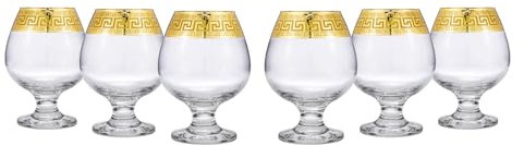 Joseph Sedgh Collection Greek Key Brandy & Cognac Snifter Glasses Set of 6-13.5 oz Large Round Sniffer Bowl with Short Stem, Dishwasher Safe Premium European Grade Glassware