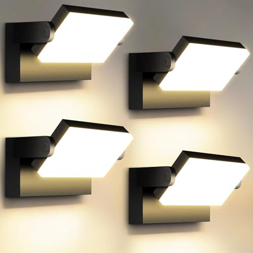 Kingwen 40W LED Wandleuchte außen,4er-Set,3000K,360° drehbar,Schwarz | 3000lm Warmweiß,IP65,Aluminium;für Eingang,Hauswand,Terrasse,Hof,Garage,innen und außen,ohne Bewegungsmelder