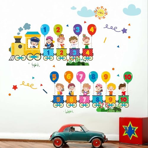 Amimagen Wandtattoos Kinder Zug Nummer Wandaufkleber - Lernfiguren Bildung Wandabziehbilder - Kinder Jungen Kinderzimmer Kindertagesstätte Klassenzimmer Bibliothek Schlafzimmer Spielzimmer Wanddeko