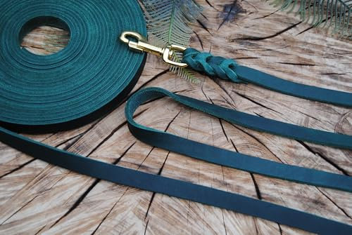 Elegante Soft-Fettleder Leine geflochten 16mm x 1m Tannen-Grün Messing (ohne Schlaufe)