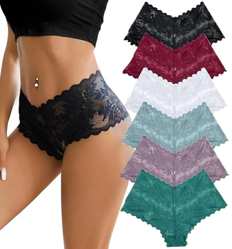 HAGOT Culottes Dentelle pour Femmes, Lot de 6 Slip Femme, Sexy Dentelle sous-vêtement Taille Basse, Ultra Minces