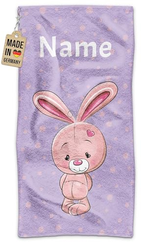 Print Royal PR Kinder-Handtuch mit Name personalisiert - Hase - Geschenk für Jungen & Mädchen, Tier Geschenke, Kindertag, Schwimmunterricht | Handtuch Personalisieren 140 x 70 cm