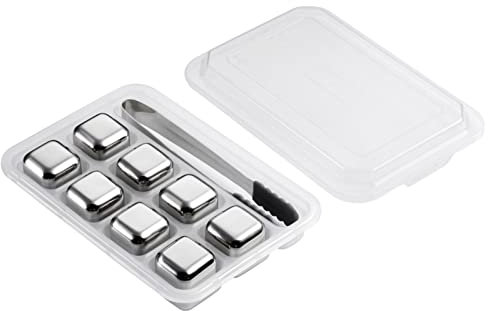 QTANZIQI Whiskey Stones Set, Cooling Stainless Steel Ice Cubes Reusable Whiskey Chilling Rocks for Juice, Beer, Soda, Cola, Best Gift for Men,8 Whiskey Stones