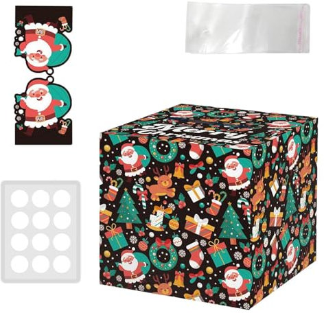 Vllold Weihnachts-Spardose zum Ziehen, Geldkassette mit Zugkarte, Weihnachtsgeld-Aufbewahrungsbox mit 50 Taschen, Party-Dekorationen für Kinder und Erwachsene