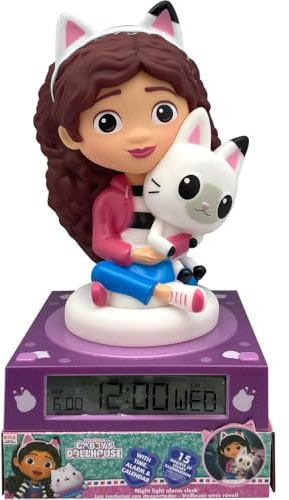 CARTOON Lampada 3D con sveglia Gabby's Dollhouse luce notturna a led da comodino personaggio tridimensionale con sveglia digitale integrata