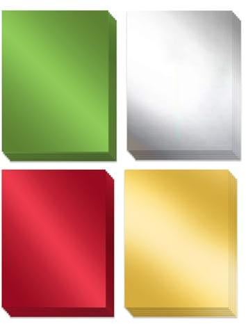 24 hojas de papel de cartulina con espejo de Navidad A4, 90 libras/250 g/m², papel metálico de cartulina dorada brillante para manualidades, álbumes de recortes, tarjetas, invitaciones, decoración de