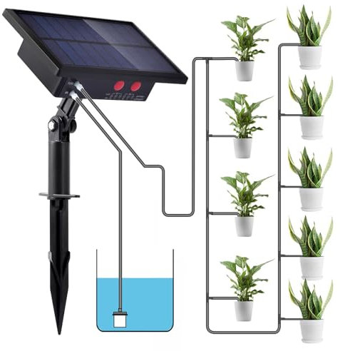 Irrigazione automatica solare, kit irrigazione a goccia con timer, impianto irrigazione innaffiare piante in vacanza, tubo da 10 M per giardino, balcone, piante in vaso