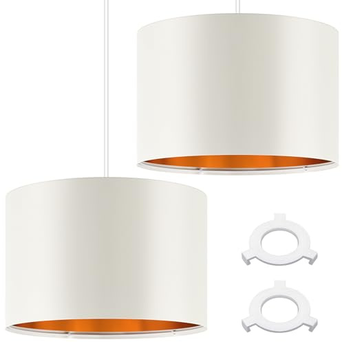 Weewooday 2 Pack Beige Lampshade for Ceiling 12 Modern Golden Inner Drum Lamp Shade with E27 to E14 Lamp Shade Adapter Ring for Pendant Lights Table or Bedside Floor Lights