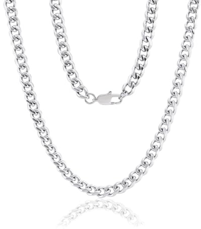 Sahoottie Silberkette Herren 51cm Lang 6mm Breit Panzerkette Herren Kubanische Edelstahl Kette Männer Halskette Mann Edelstahlkette Männer Hip-Hop Kette Vatertagsgeschenk für Papa